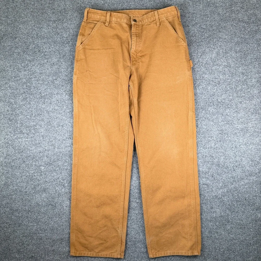 Carhartt Pants Mens 34x34 Brown Duck Canvas Loose Fit Carpenter Work B11 BRN